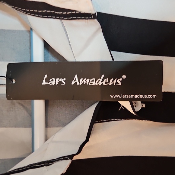 NWT Lars Amadeus Mens Stripe Short Sleeved White & Black Button Down Shirt XL - Picture 4 of 6